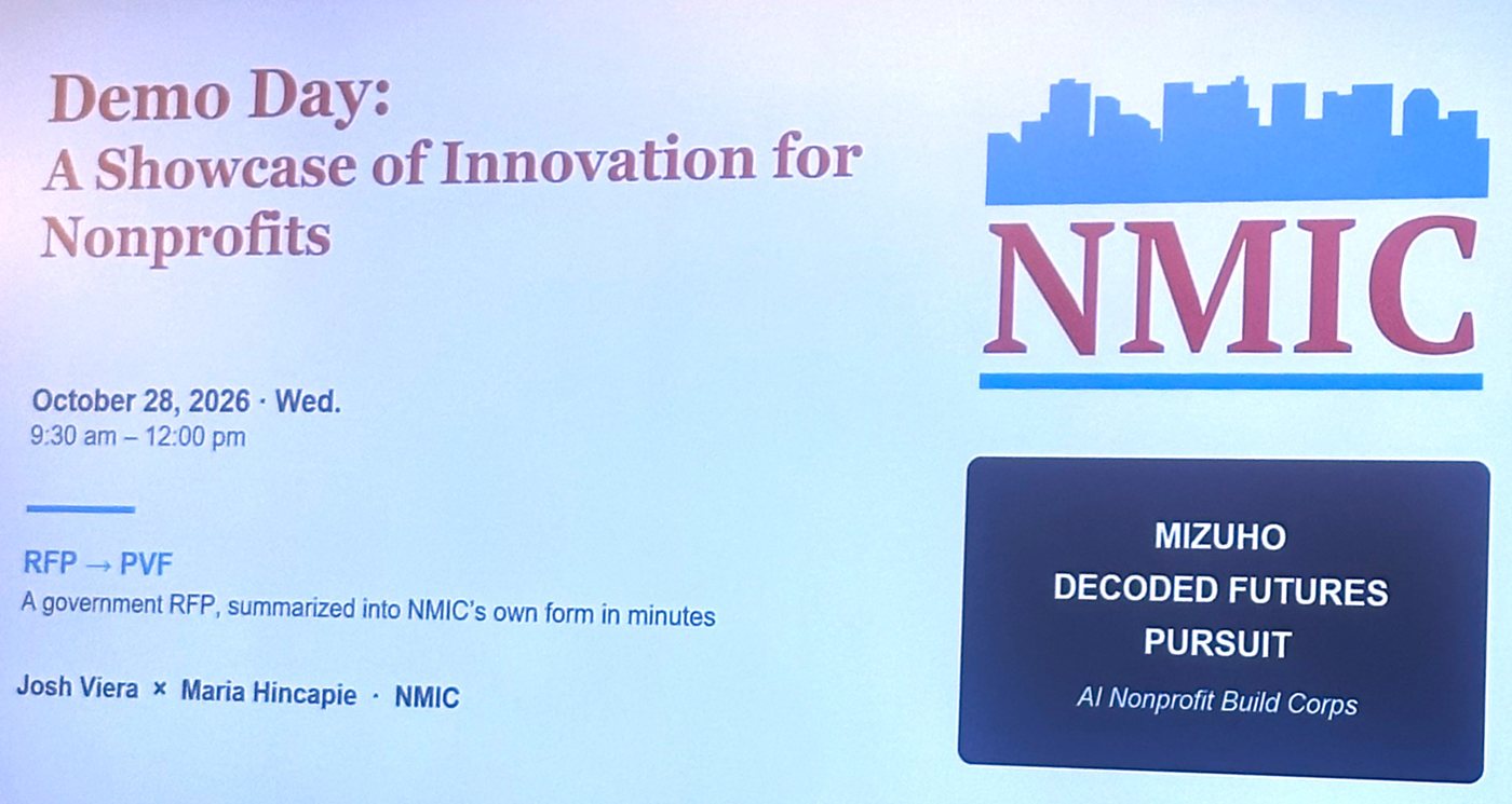 Demo day opening slide: a showcase of innovation for nonprofits