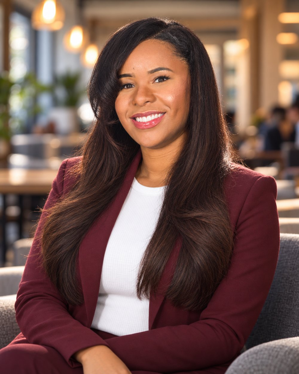 Alesha Taylor in a burgundy blazer